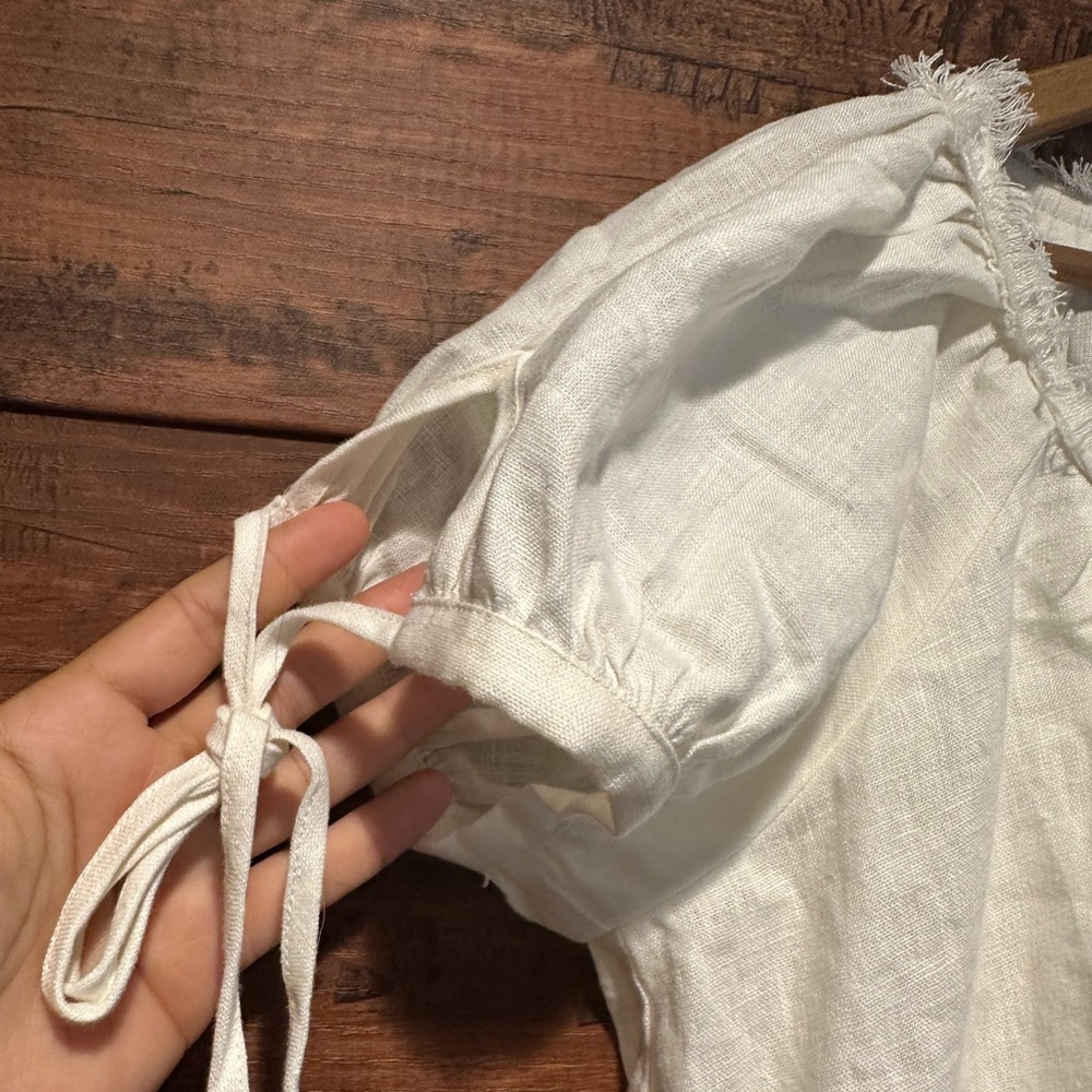 White Mini Peasant Dress - Lightweight Summer Tunic - Picture 6 of 11